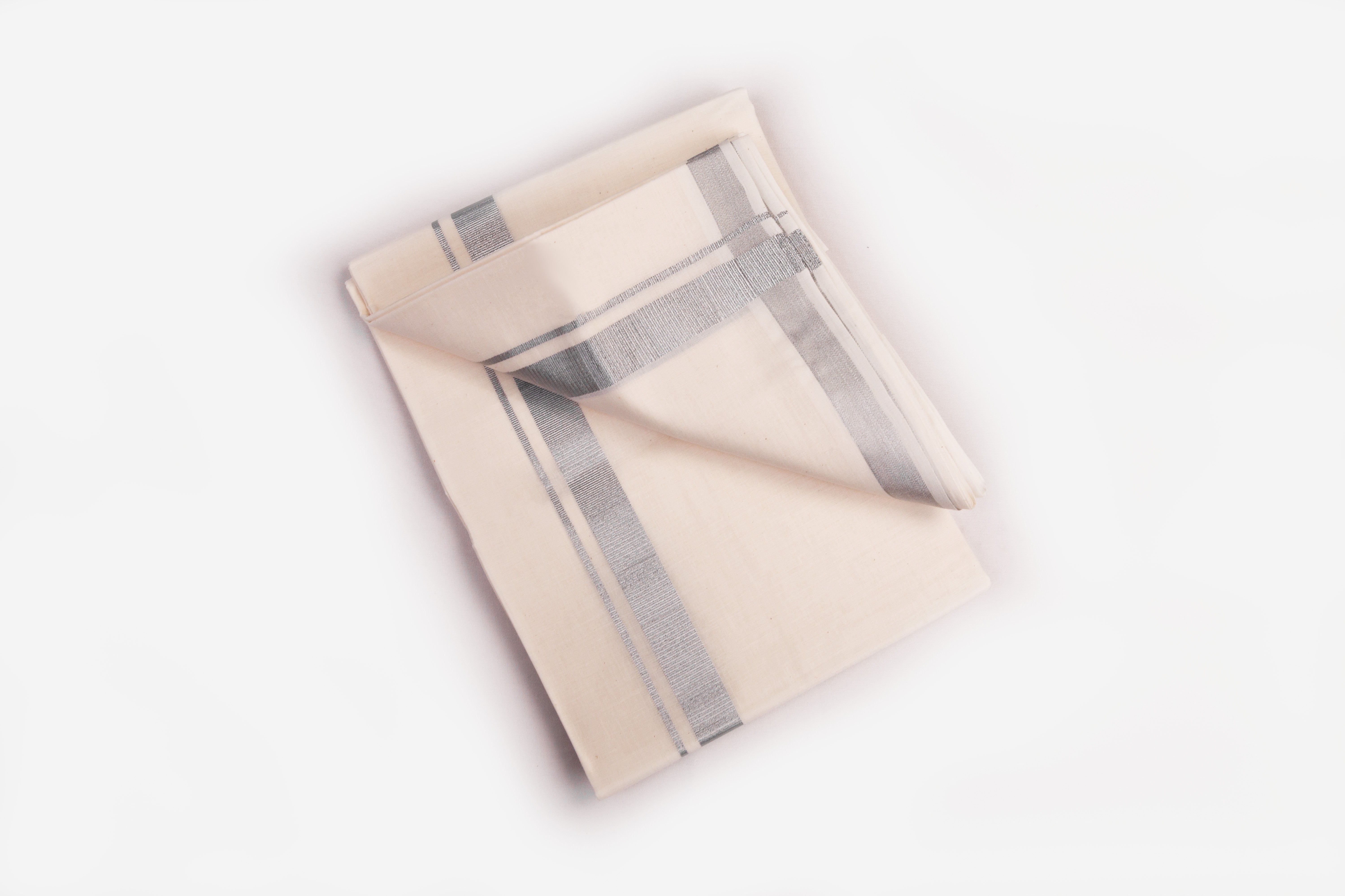 Cream Silver Jari Border 1 Inch Double Dhotie for Men from MCR Textiles, perfect for traditional wear