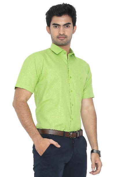 GOODLIN green shirt for men featuring half sleeves and a stylish fit, perfect for casual wear.