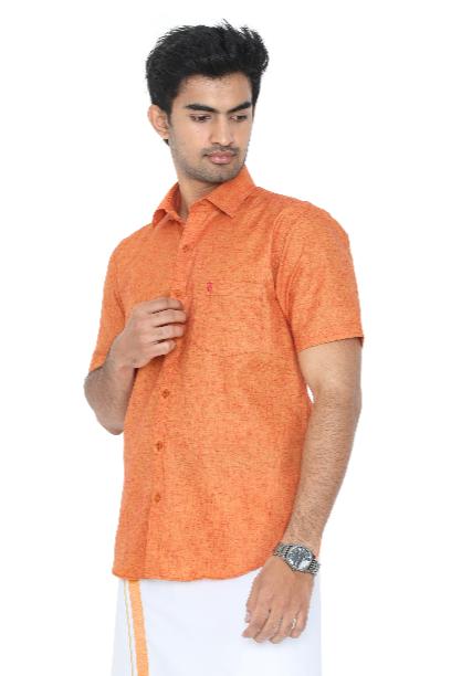 GOODLIN Half Sleeve Orange Men Shirt with Button Closure and Pocket for Casual Wear