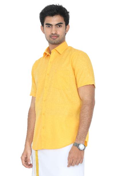 GOODLIN half sleeve shirt for men in vibrant yellow color with a casual fit for everyday wear