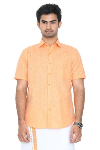 GOODLIN light orange shirt for men with half sleeves and a classic button-down design