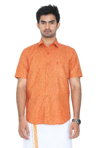 GOODLIN Half Sleeve Orange Shirt for Men with Stylish Design for Casual Wear
