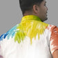 Holi Print Half Sleeve White Men Shirt with Colorful Tie-Dye Design for a Trendy Look