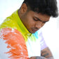 Holi Print Half Sleeve White Men Shirt with Colorful Tie-Dye Sleeves for a Trendy Look