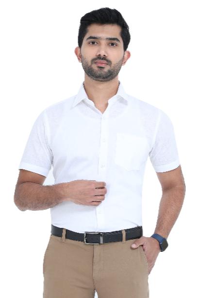 MCR Crown Lin shirt for men in white with half sleeves and classic fit, perfect for formal occasions