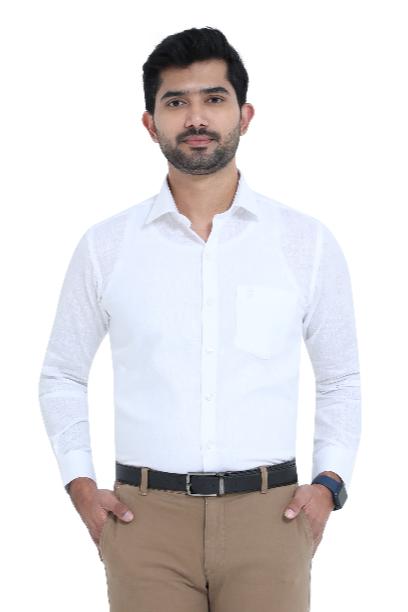 MCR Crown Lin white dress shirt for men with full sleeves and a classic fit, perfect for formal occasions