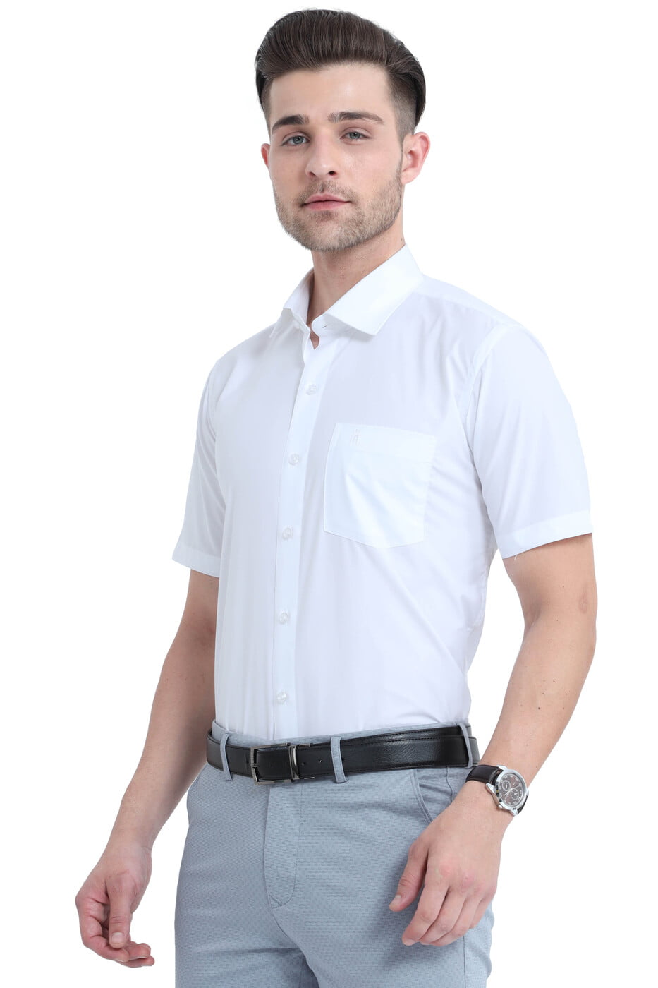MCR STAIN FREE Half Sleeve Formal White Shirt for Men with Classic Fit and Pocket Detail
