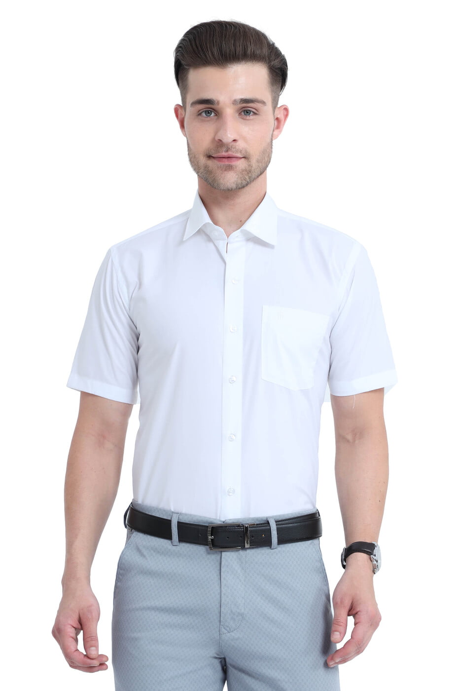 MCR STAIN FREE Half Sleeve Formal White Shirt for Men with a Smart Fit and Pocket Detail