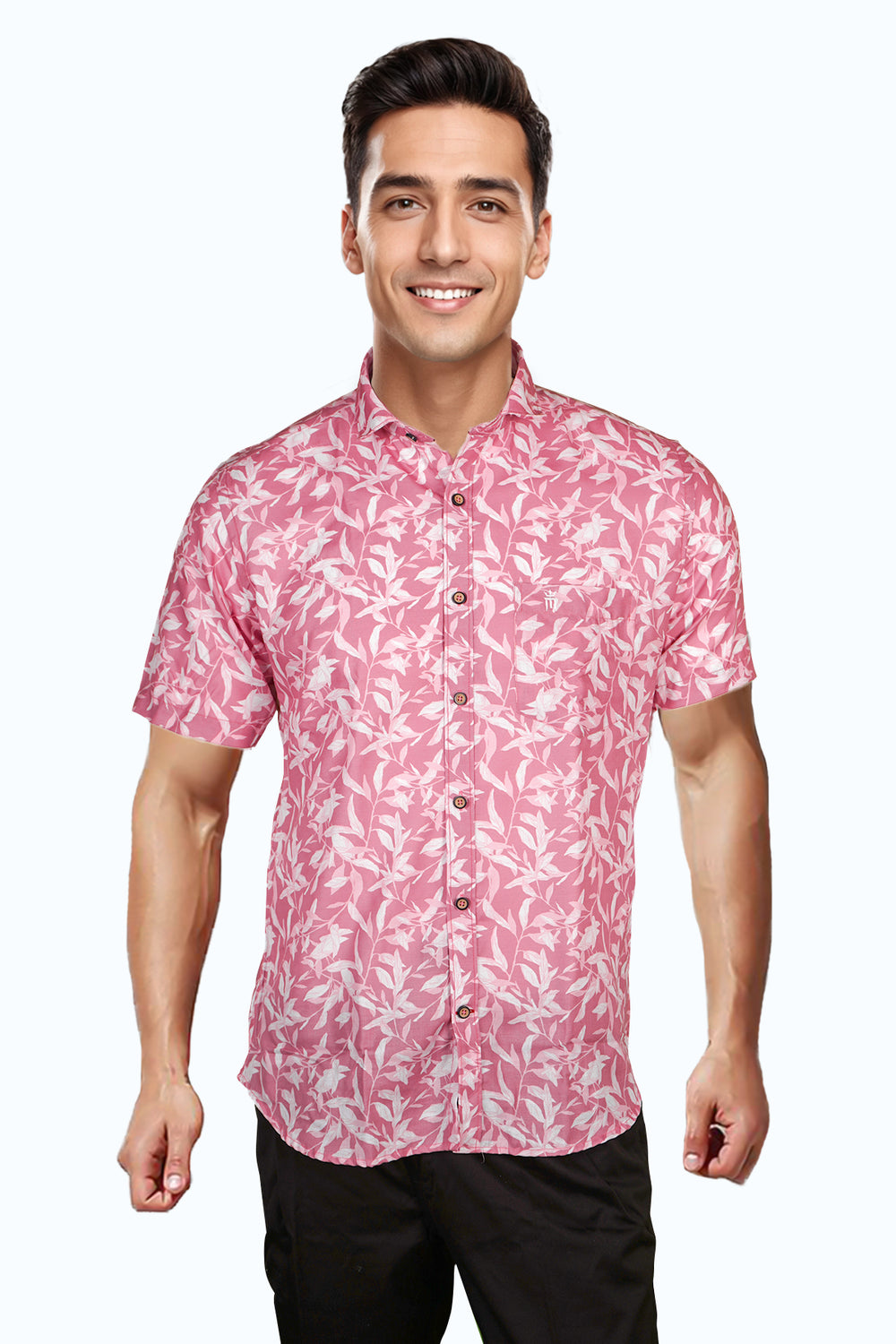 NEWSMAKER SLIMFIT HALF SLEEVE PINK WHITE MEN SHIRT