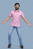 NEWSMAKER SLIMFIT HALF SLEEVE PINK WHITE MEN SHIRT