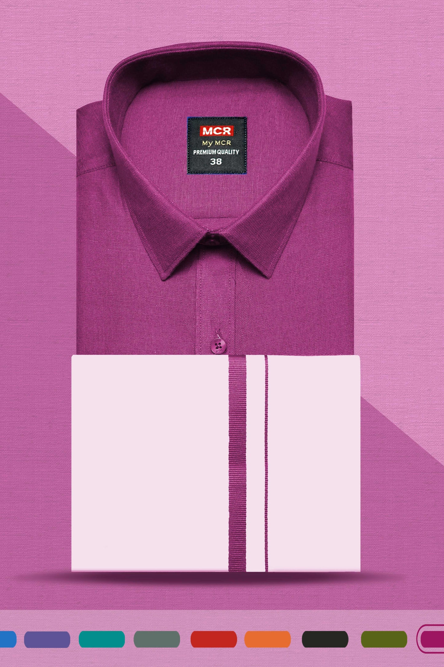 MY MCR COLOUR SINGLE SET HALF SLEEVE (38,40,42,44 - Dhoti Size 2.00 mtr) (46,48,50 - Dhoti size 2.25 mtr)