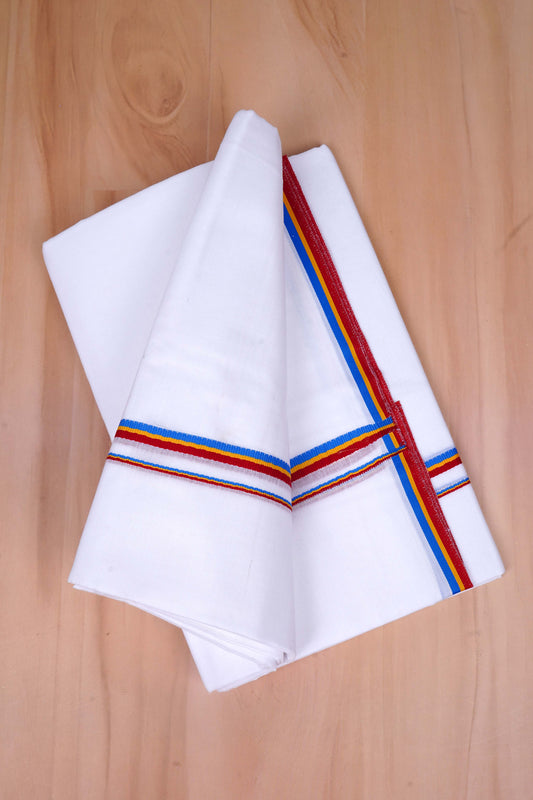Mens White PMK Political Double Dhoti Cotton Blend - 3.80M | Super Cotton