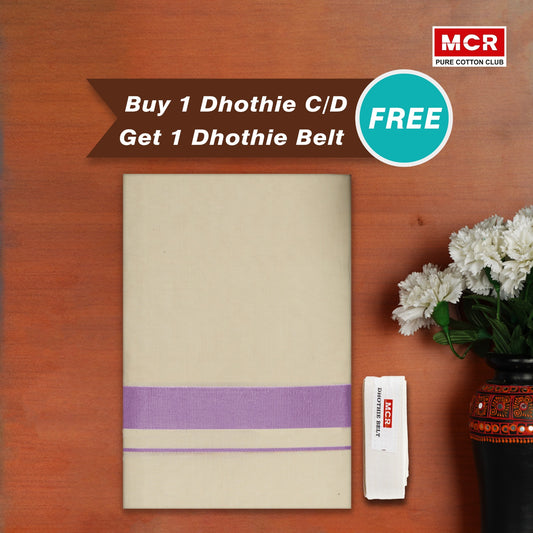 ROSE BORDER CREAM DOUBLE DHOTHIE FOR MEN -RGD-40C Buy 1 Dhothie Get 1 Dhothie Belt Free (Assorted colours only)
