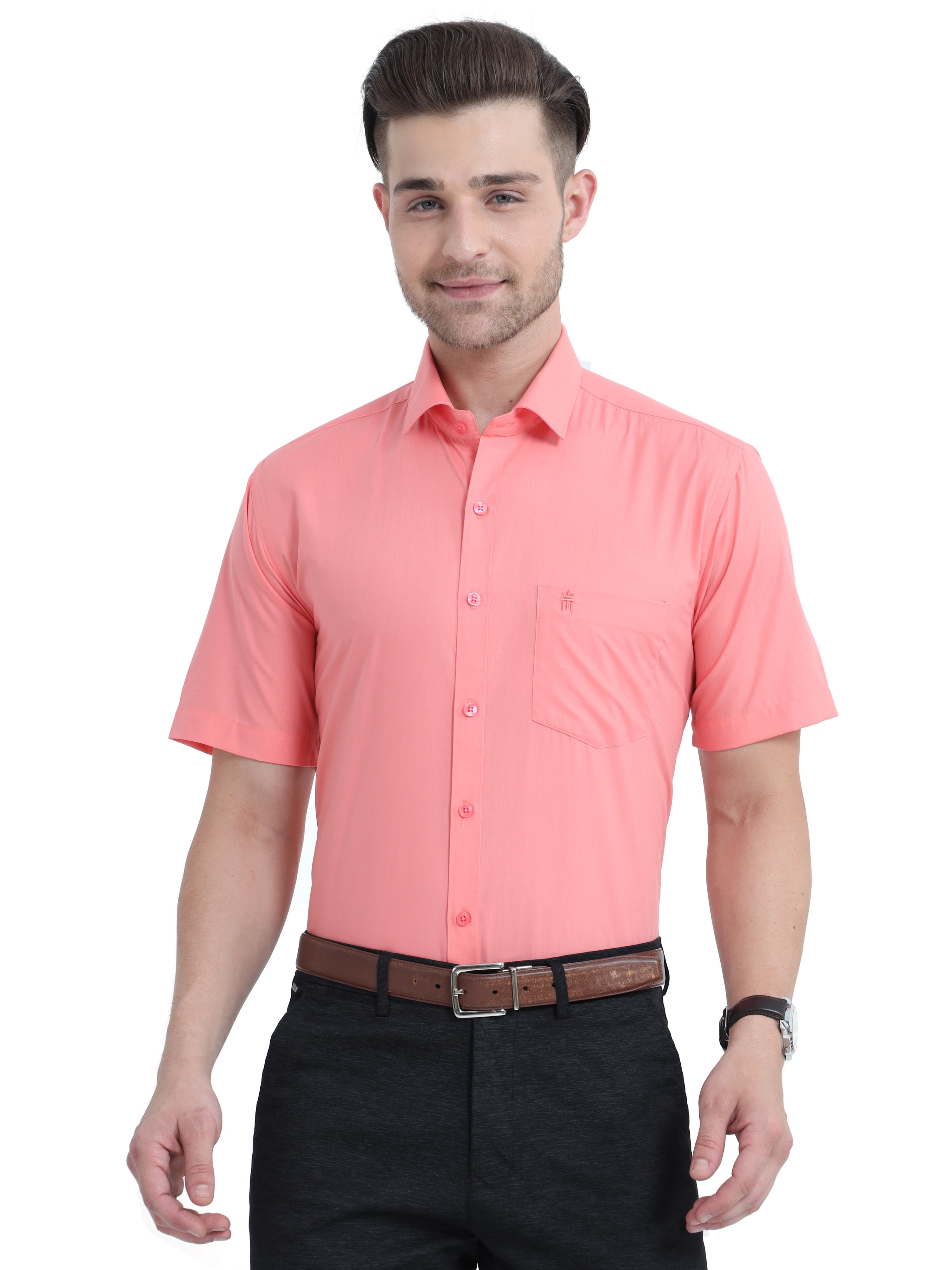 Shop Stain Guard Shirt Peach Colour Half Sleeve