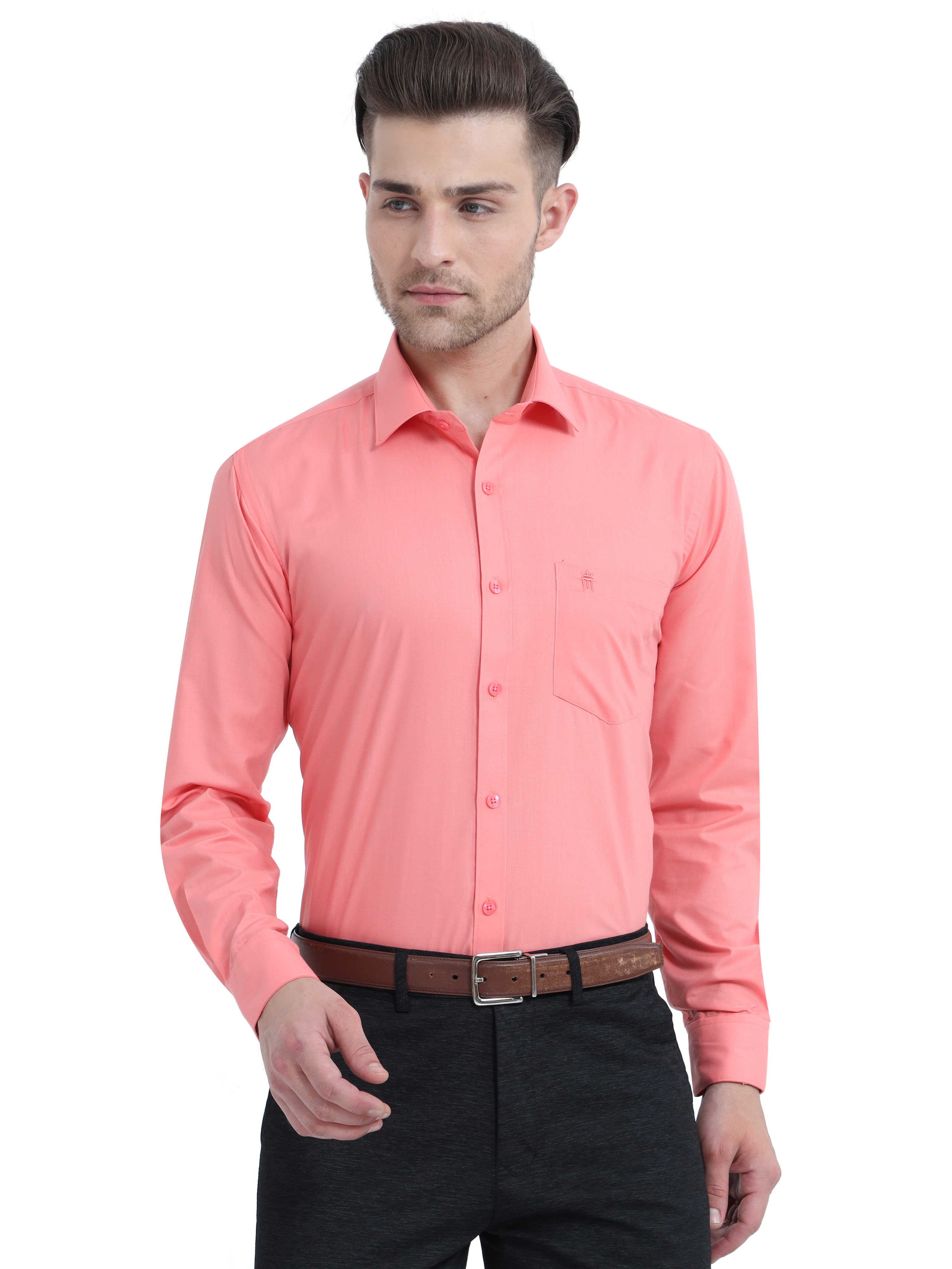 Shop For Stain Guard Shirt Peach Colour Full Sleeve