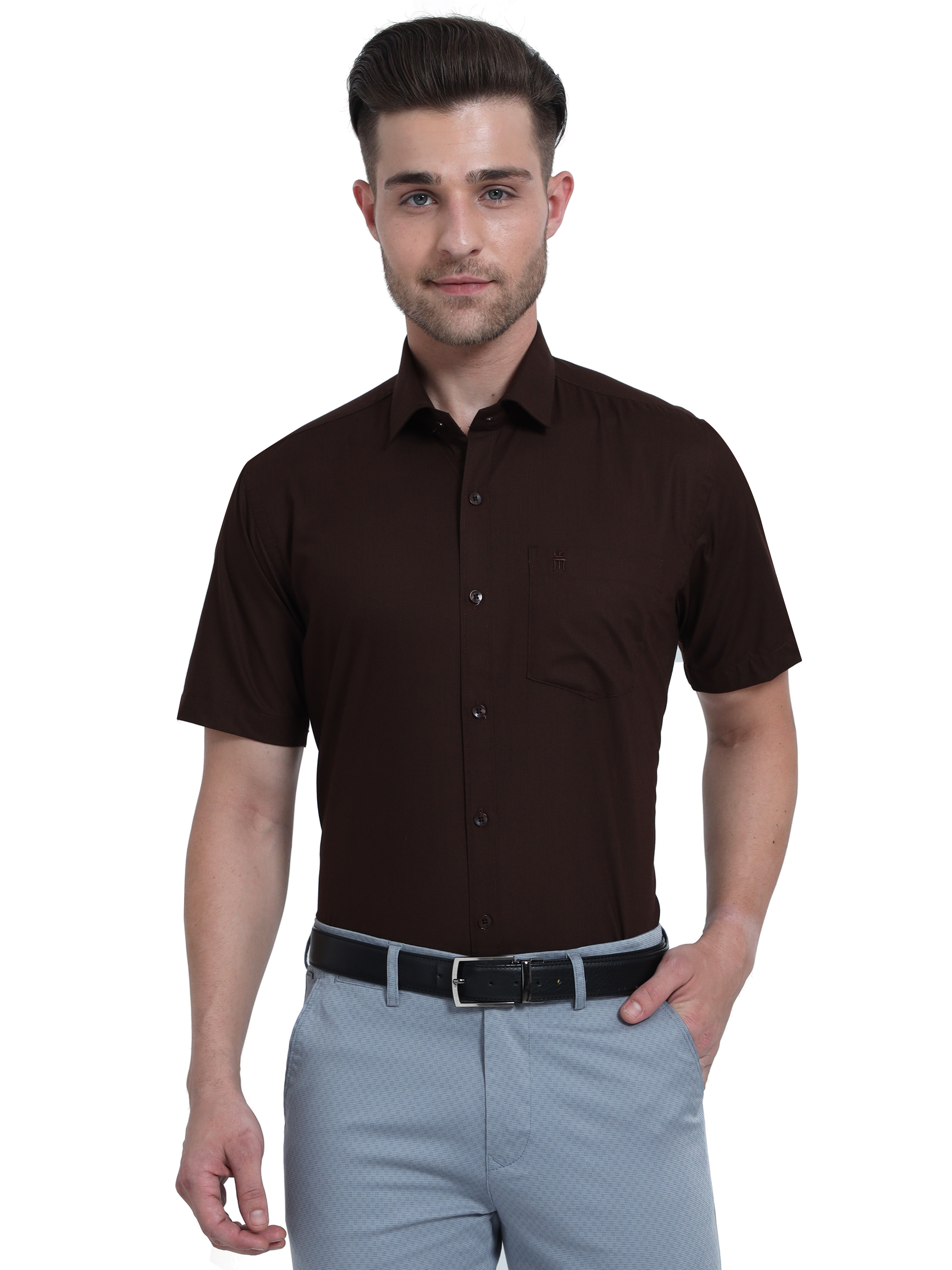 Buy Stain Guard Shirt Coffee Brown Colour Half Sleeve