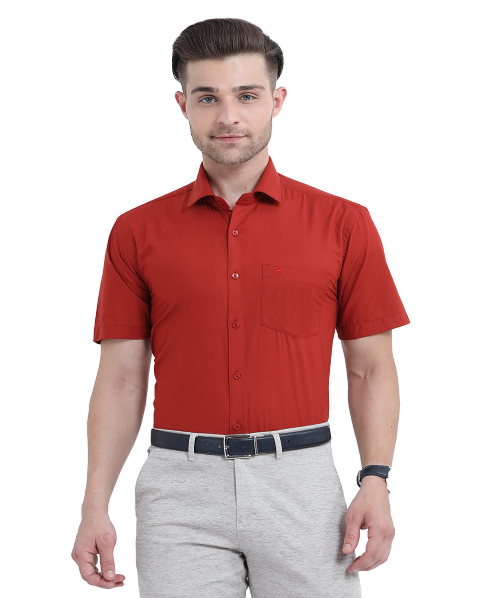 Buy Stain Guard Shirt Indian Red Colour Half Sleeve