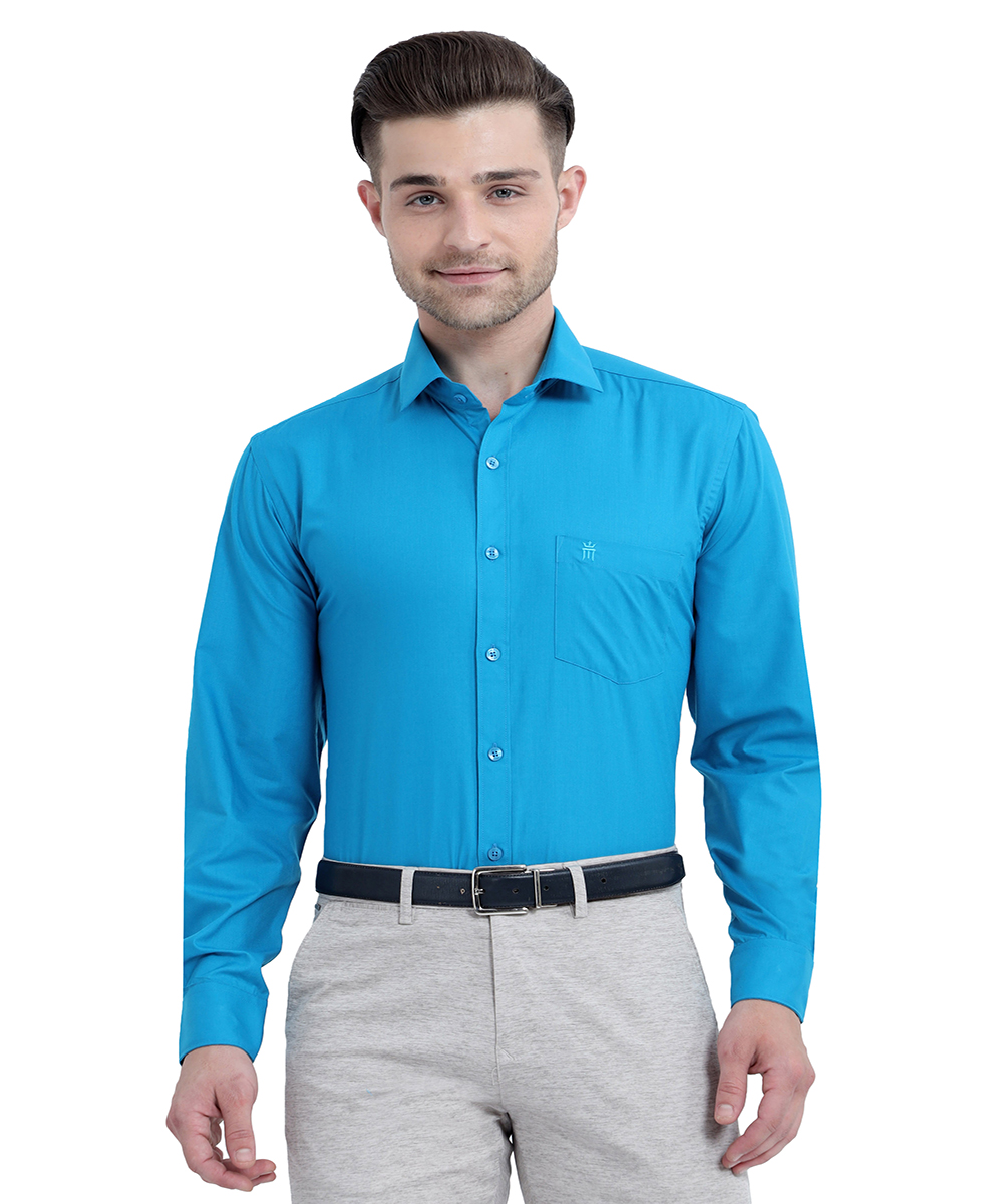 Mens Solid Fancy Full Sleeves Shirt Royal Blue