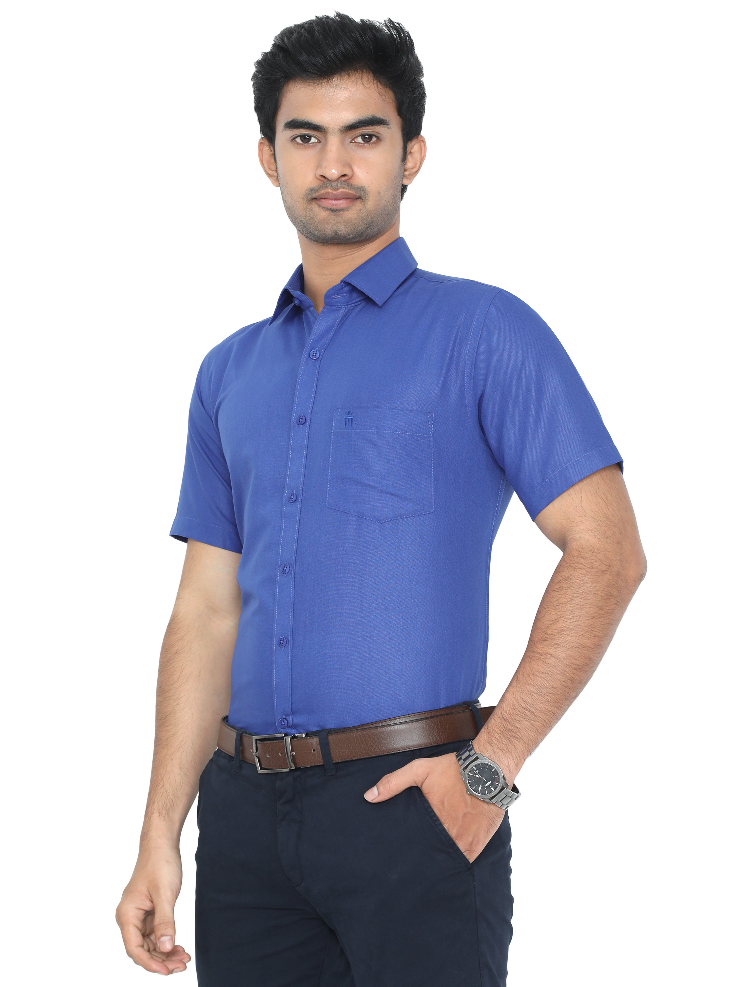 Buy Economic Formal Blue Colour Shirt Half Sleeve
